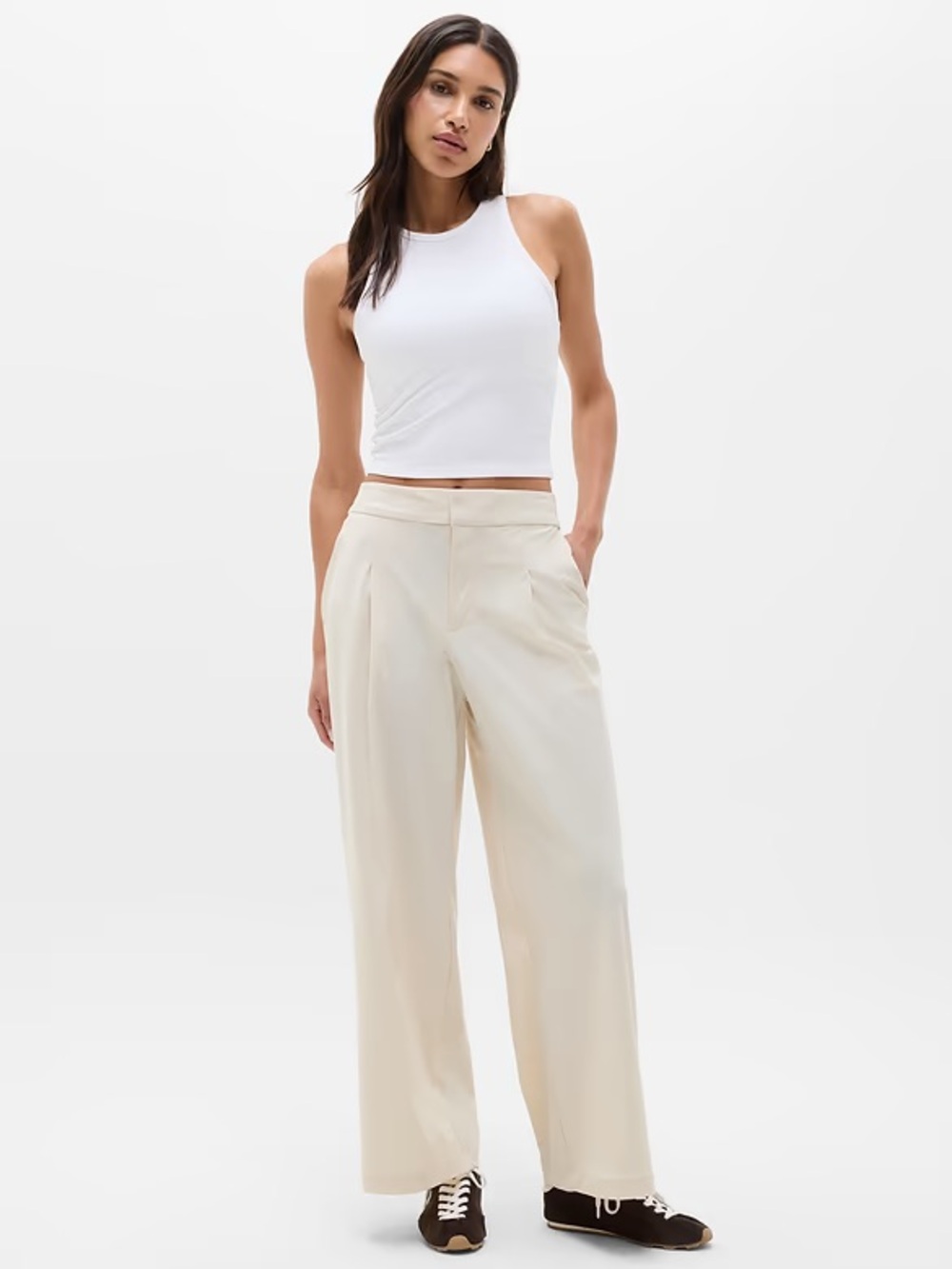 Athleta Wide-Leg Cream Trousers